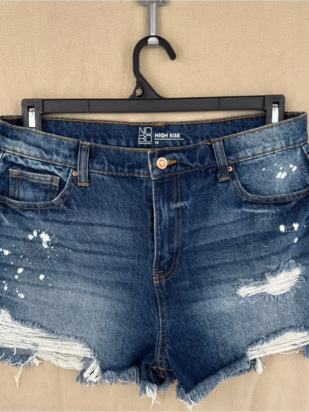 NOBO High-Rise Distressed Dark Blue Denim Shorts
